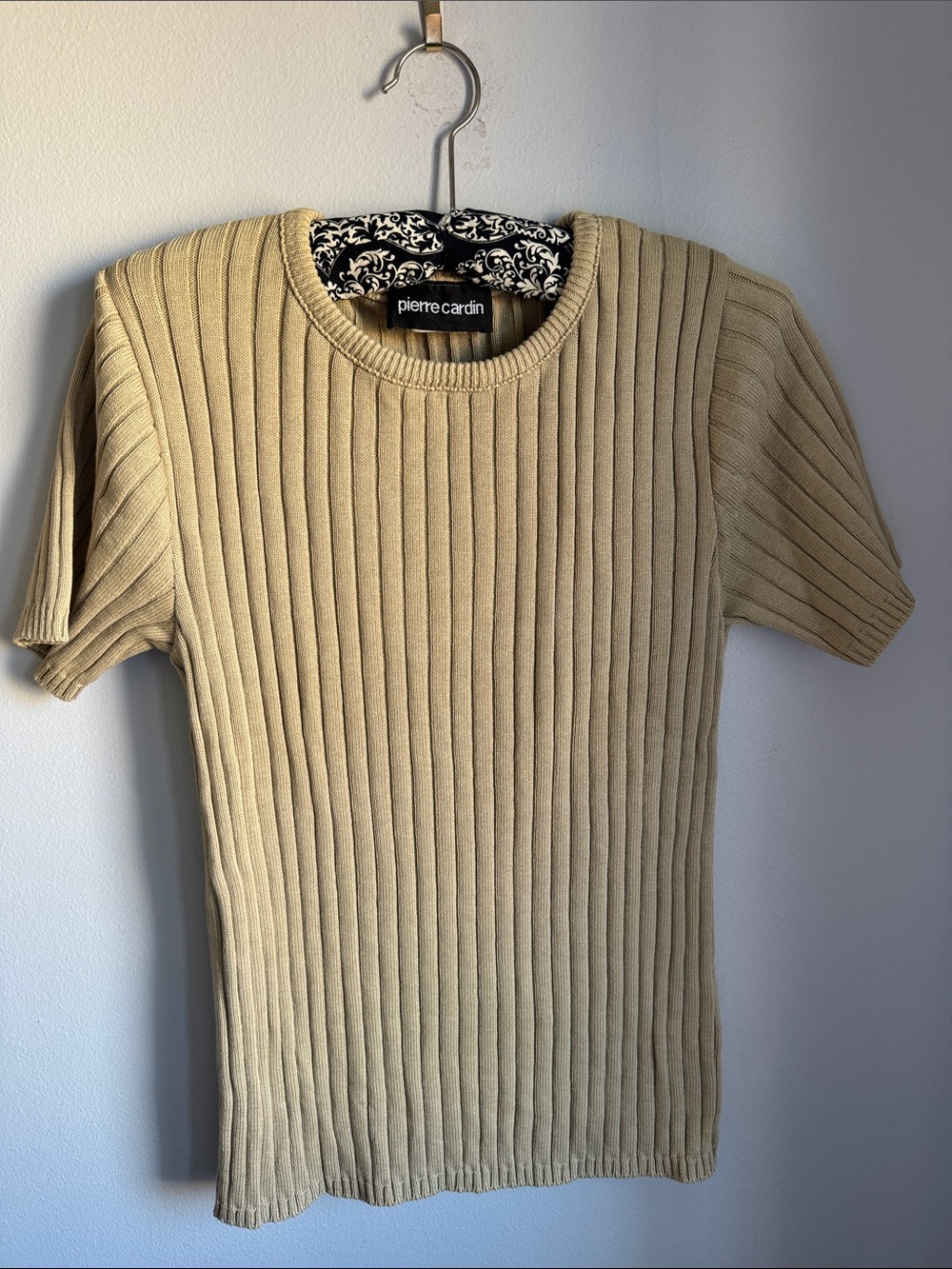 Pierre Cardin Tan Ribbed Short-Sleeve Crewneck Sweater
